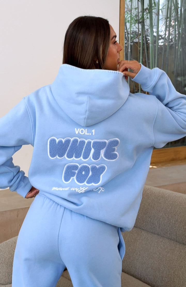 Glamcroft Oversized Hoodie Blue with Front Pocket and Ribbed Hems