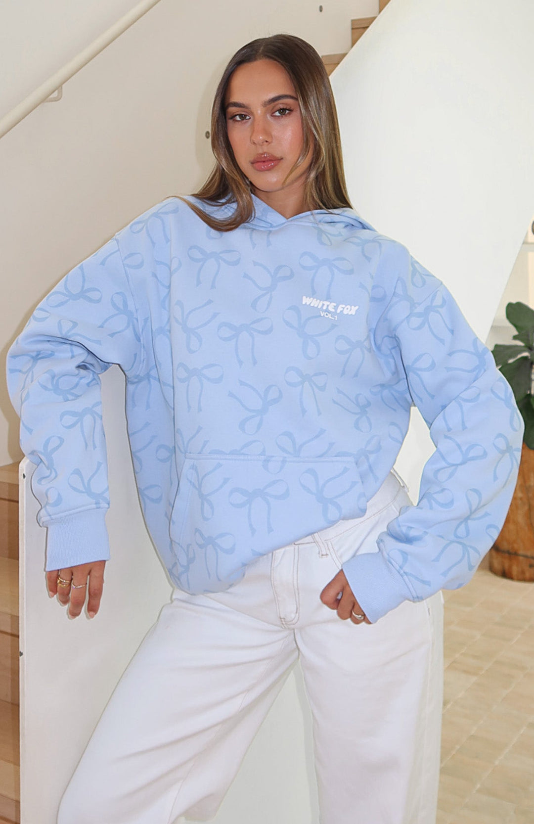 Glamcroft Oversized Printed Hoodie with Bow Design