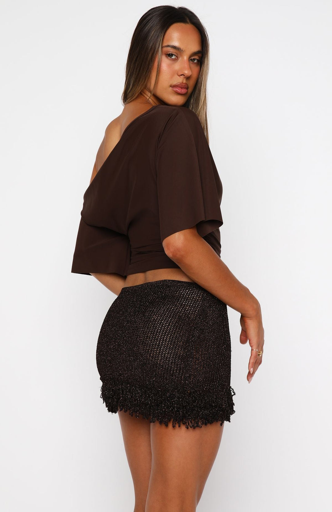 Glamcroft Mini Skirt with Frayed Hem and Stretch Fit